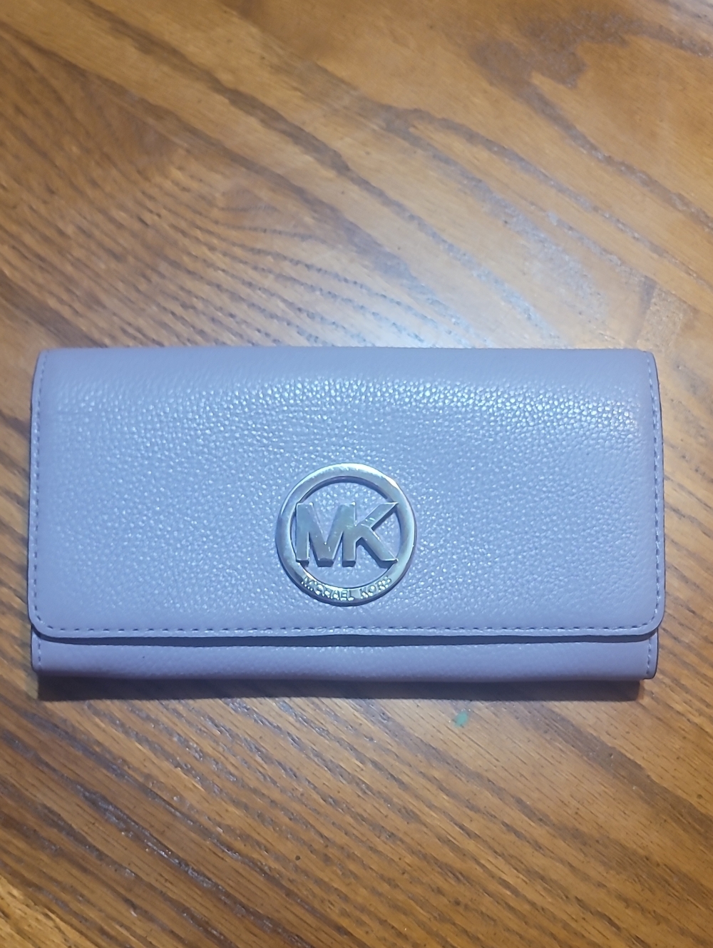 Michael Kors Lavender Pebbled Leather Trifold Wallet with MK Emblem